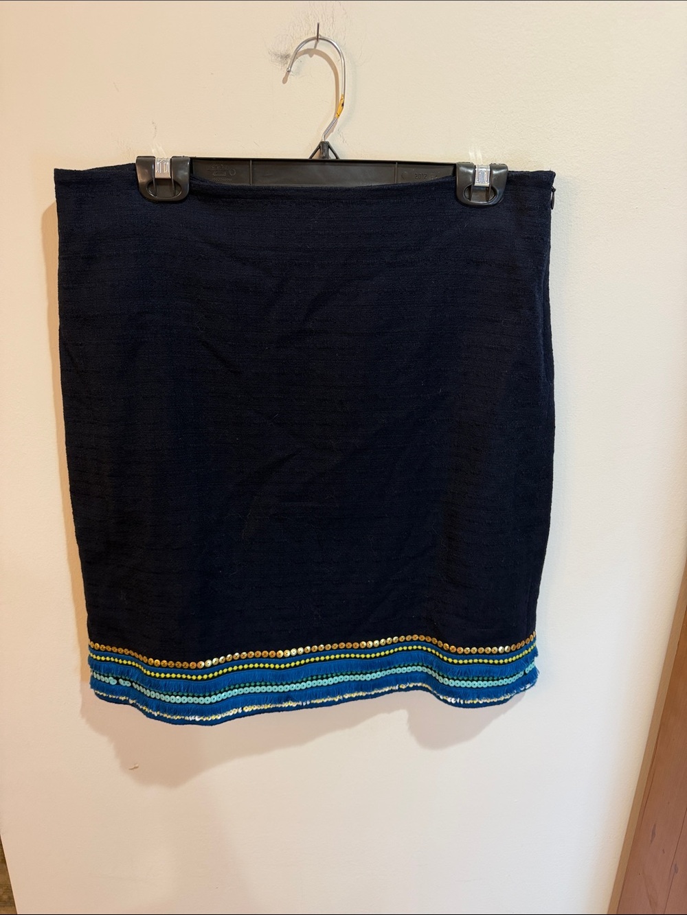 Talbots Navy Tweed Embellished Hem (Sequins, Fringe & Embroidered) Skirt, 10